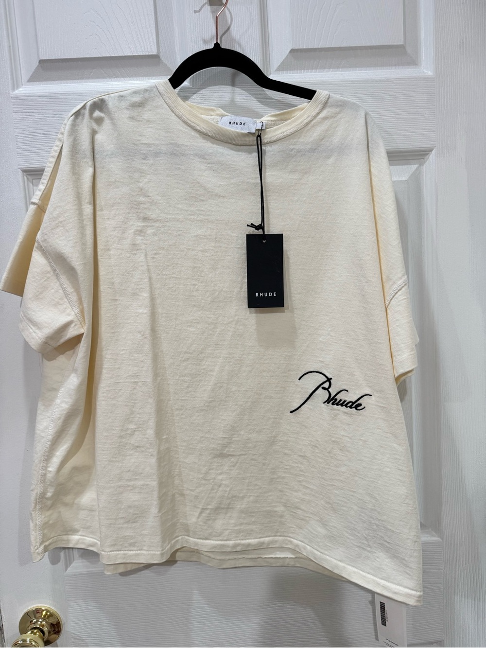 Rhude Cream and Black Branded Hang Tag Tee